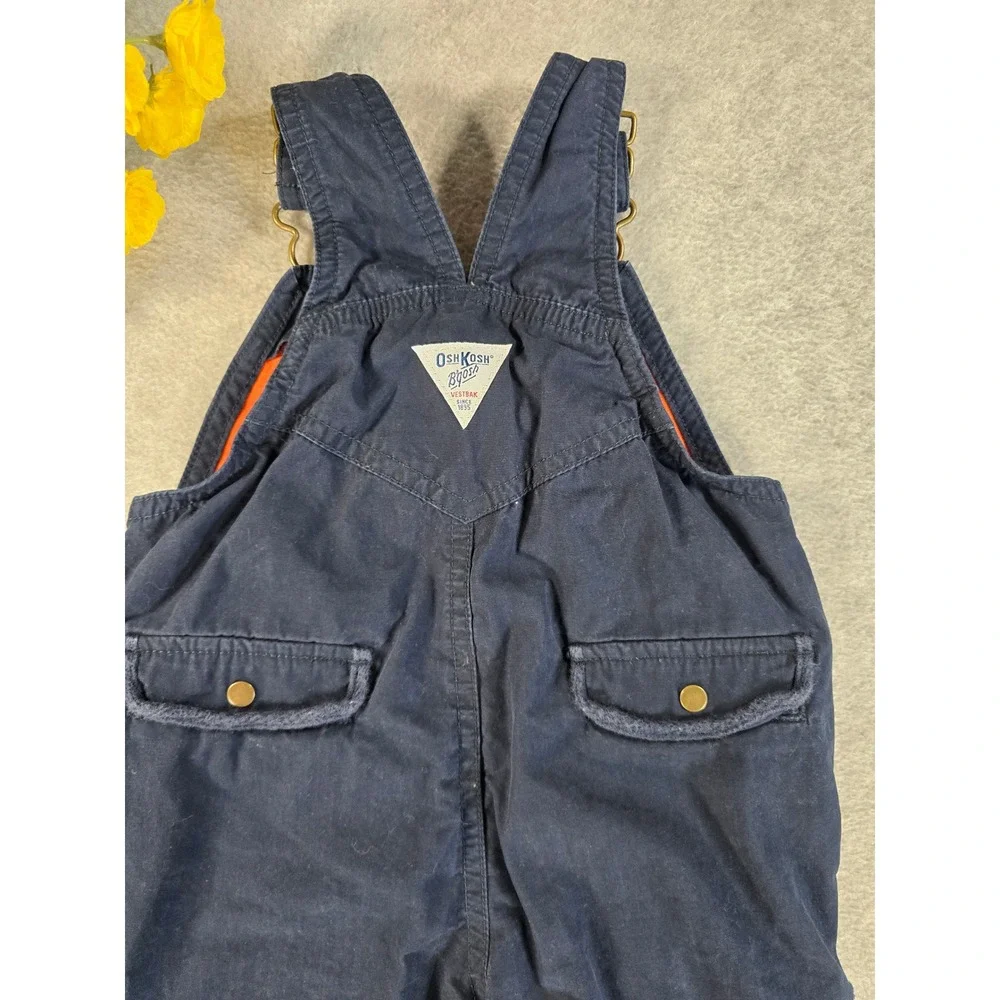 OshKosh Y2K Cargo Fleece Lined Overalls Baby 3-6m Blue Camp Outdoor Patched